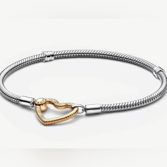 Pandora Jewelry Authentic New Pandora Moments Heart Closure Snake Chain Bracelet 4k Pltd
